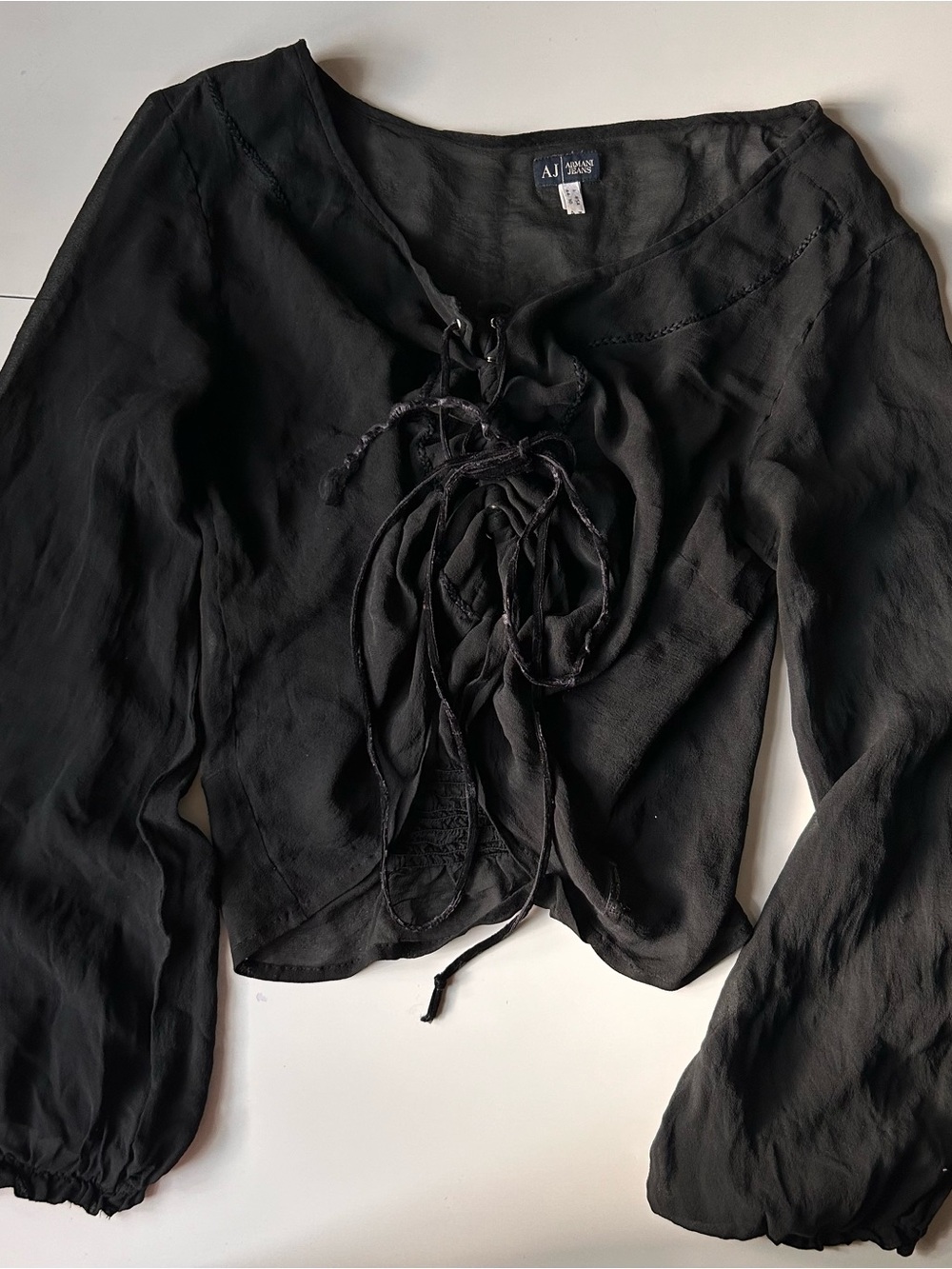 Armani Exchange Black Lace-Up Long Sleeve Blouse